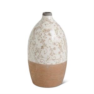 Cream Ceramic Vases with Tan Floral Pattern