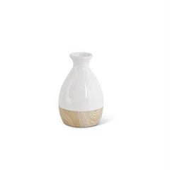 White Stoneware Vases with Wood Decal Base
