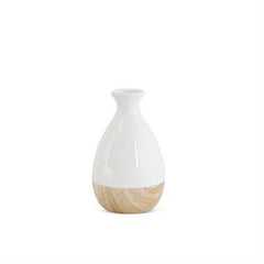 White Stoneware Vases with Wood Decal Base
