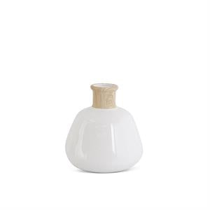 White Stoneware Vases with Wood Decal Base