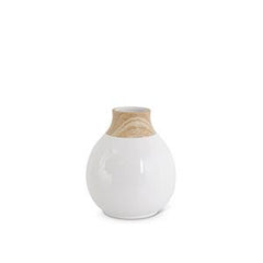 White Stoneware Vases with Wood Decal Base