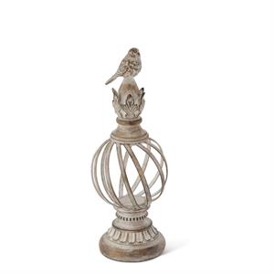Whitewashed Metal Ball Finials with Resin Bird Tops