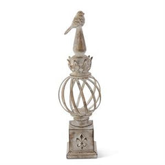 Whitewashed Metal Ball Finials with Resin Bird Tops