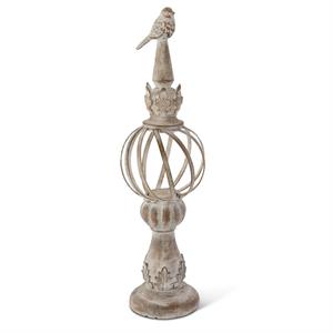 Whitewashed Metal Ball Finials with Resin Bird Tops