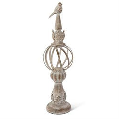 Whitewashed Metal Ball Finials with Resin Bird Tops