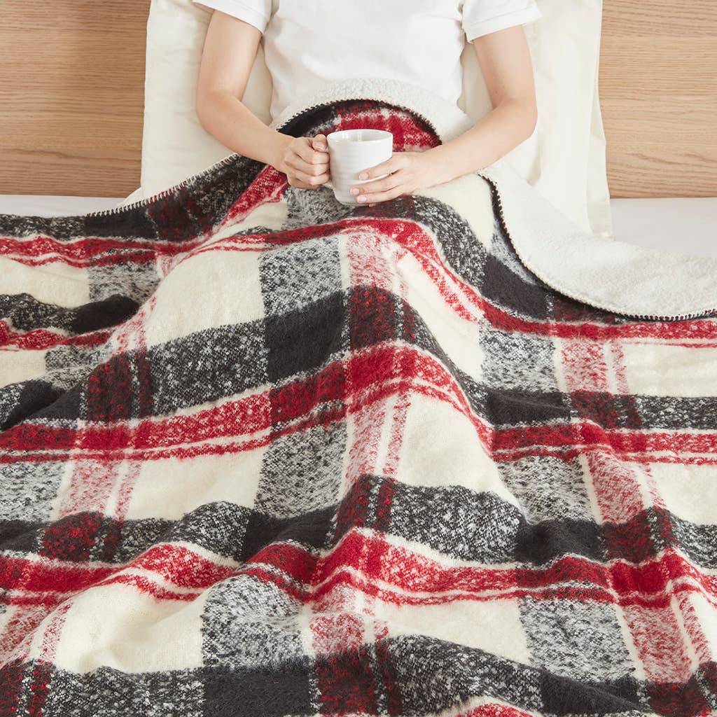 Plaid Faux Mohair Sherpa Throw