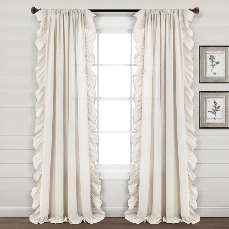 Faux Linen Ruffle Window Curtain Panel