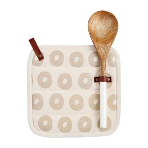 Natural Dot Pot Holder & Spoon Set