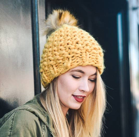 Oversized Chunky Pom Beanie