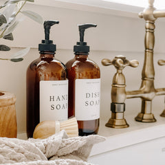 16oz Amber Glass Hand Soap Dispenser - White Text Label