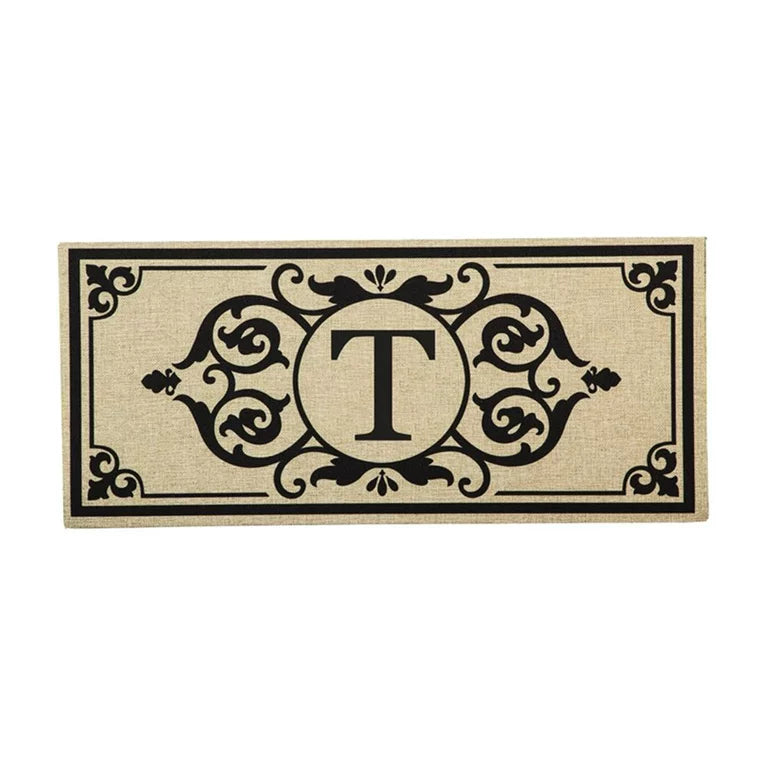 Cambridge Monogram Burlap Sassafras Switch Mat, Letters A-Z, 22" X 10"