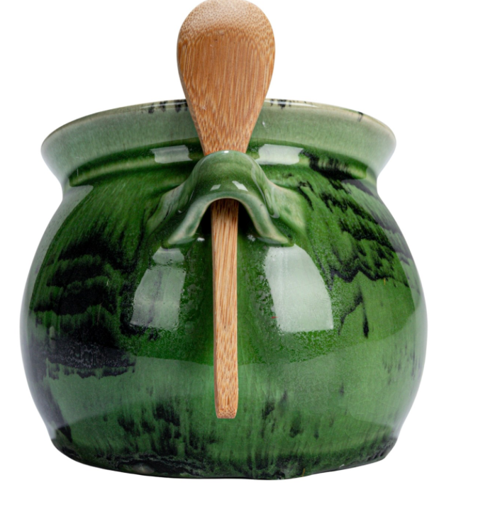 Stoneware Salt Dish w/ Acacia Wood Spoon