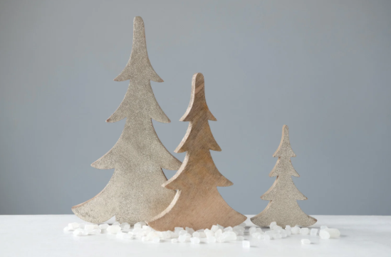 Wood Trees with Gold Glitter