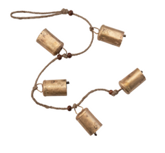 Hanging Metal Bells with Wood Beads and Jute Rope