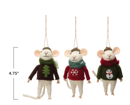 Felt Mouse in Hat and Sweater Ornament