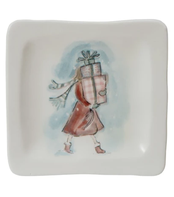 Stoneware Dish w/ Holiday Girl