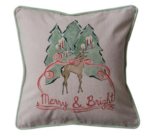 Square Cotton Chambray Printed Pillow w/ Velvet Piping & Back, 2 Styles