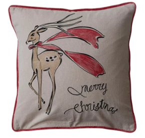 Square Cotton Chambray Printed Pillow w/ Velvet Piping & Back, 2 Styles