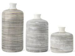 Fluted Neck White Crackle & Gray Striped Ceramic Vases
