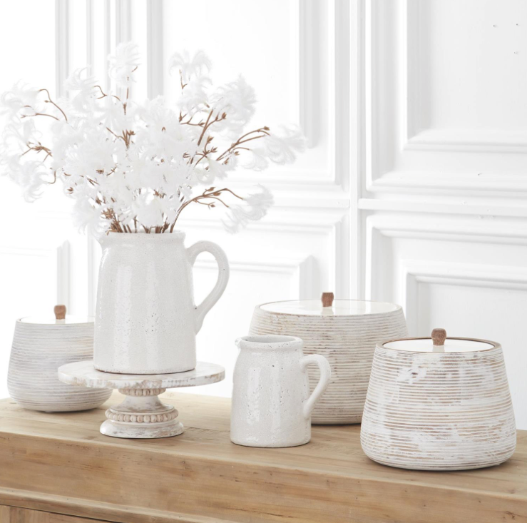 White Crackle Glazed Terracotta Pitchers
