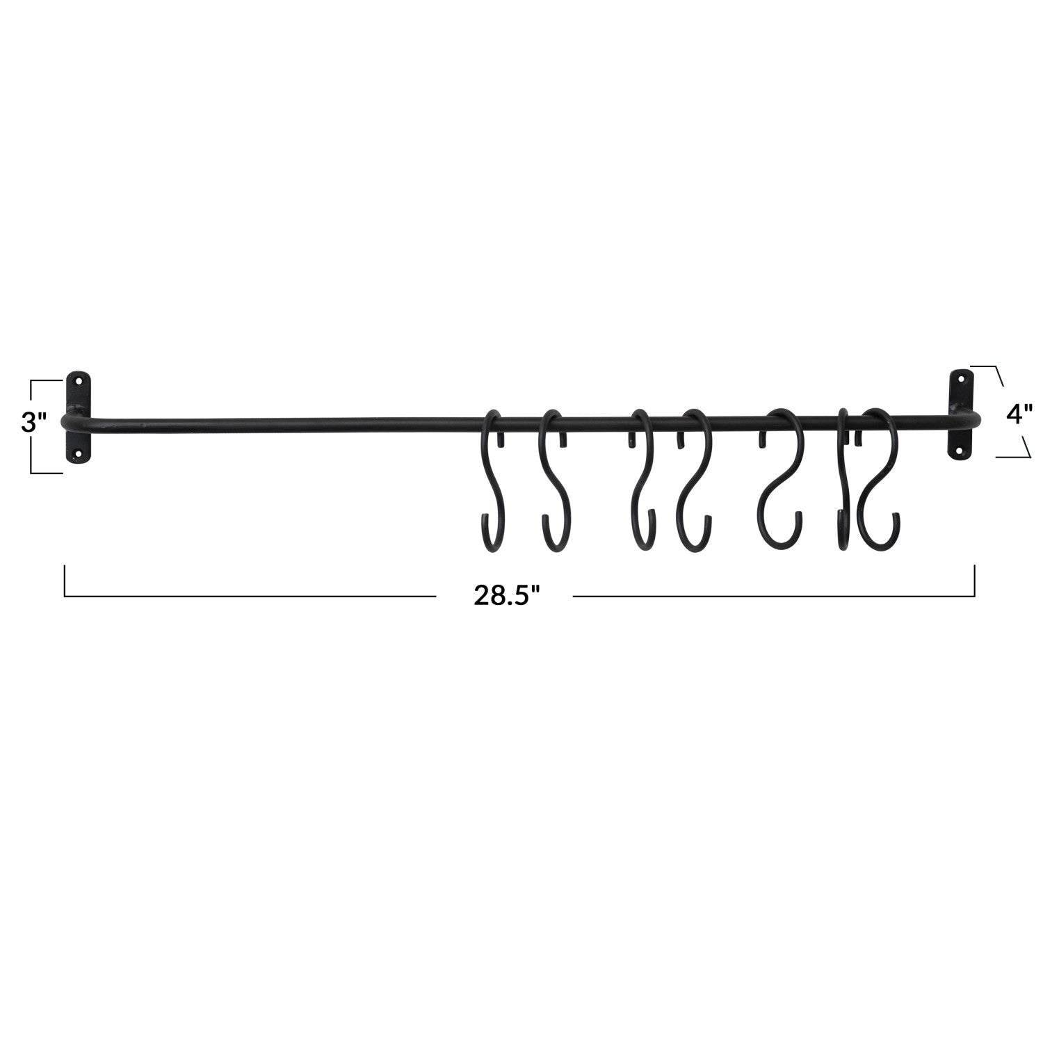 Metal Wall Hook w/ 7 Hooks, Black