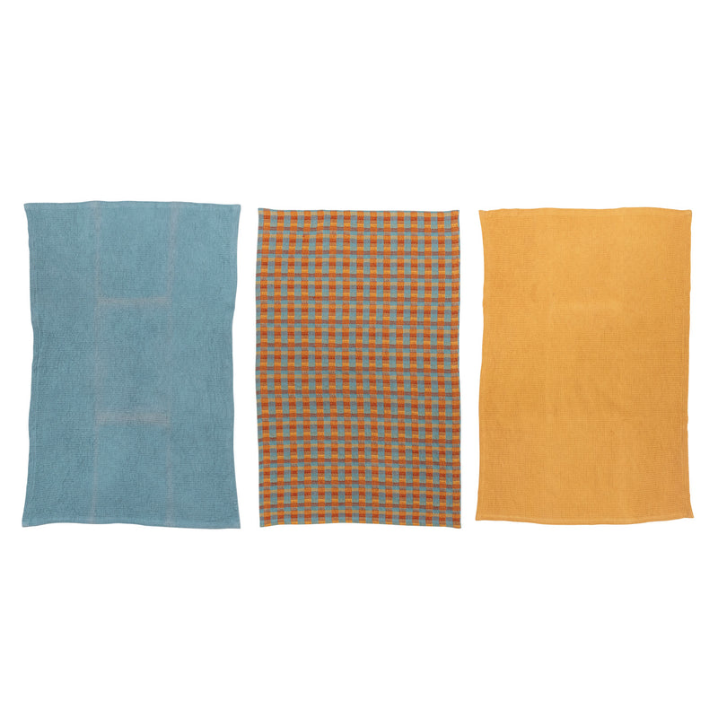 Cotton Waffle Weave Tea Towels w/ Jute & Wood Bead Tie