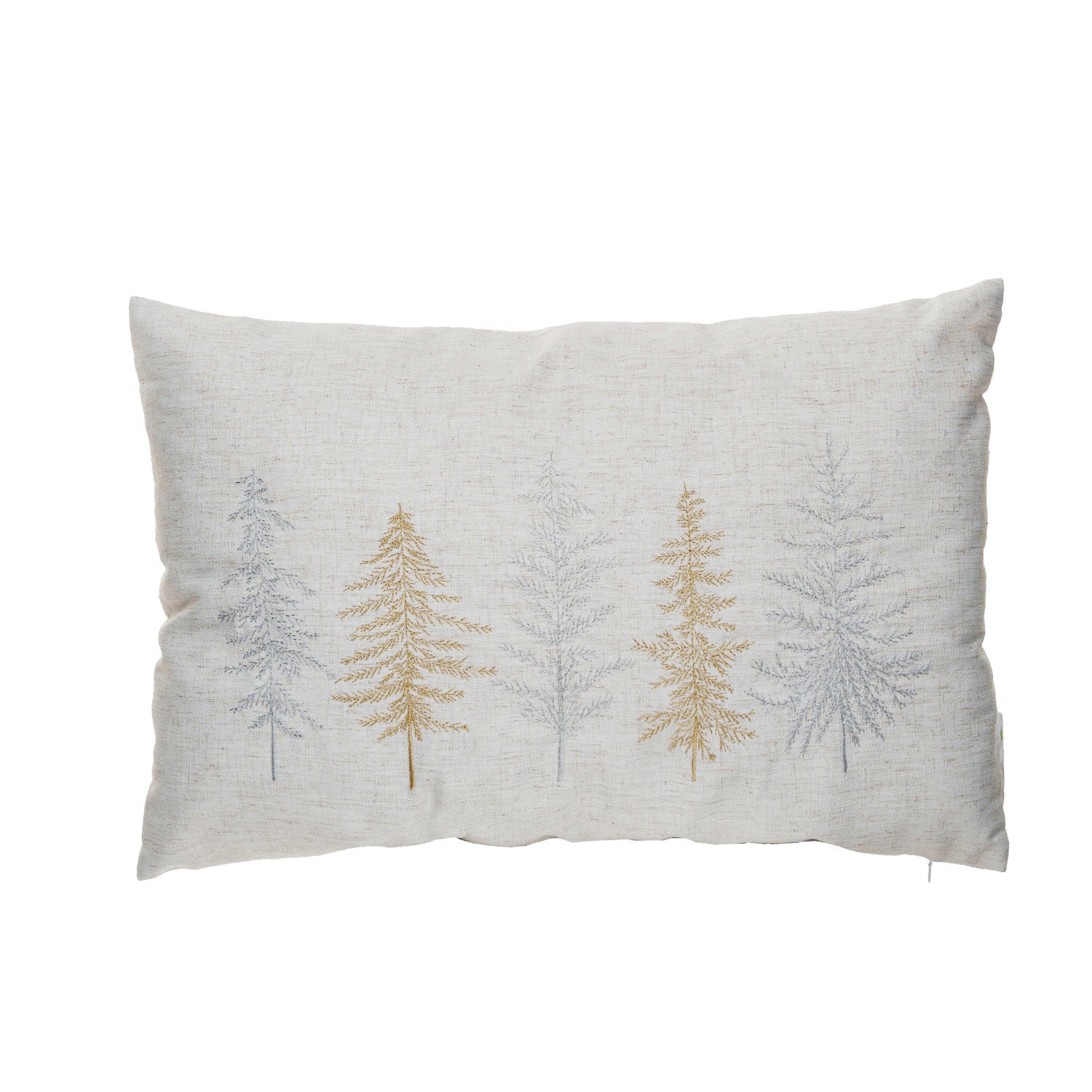 Fabric Blend Lumbar Pillow w/ Embroidered Trees