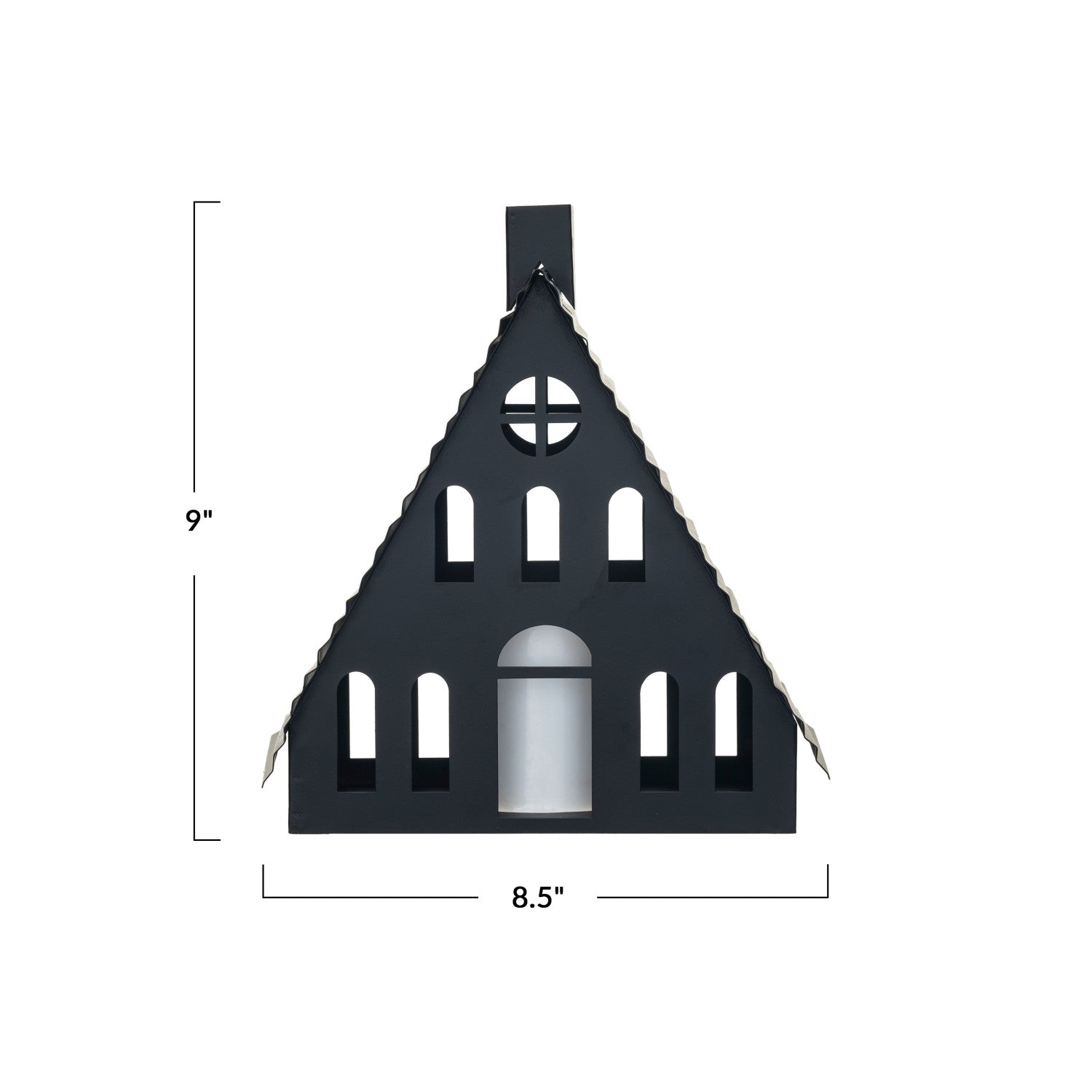 Metal House w/ LED Candle, Black