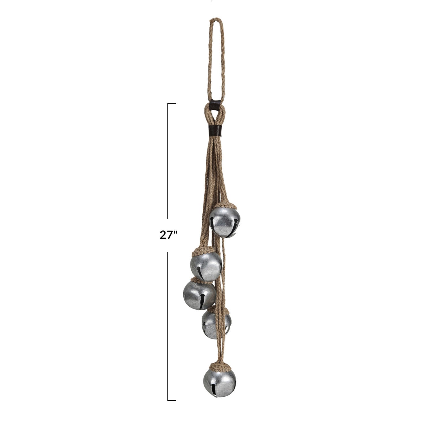 Jute Rope Door Hanger w/ 5 Jingle Bells, Silver Finish