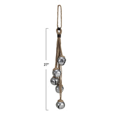 Jute Rope Door Hanger w/ 5 Jingle Bells, Silver Finish