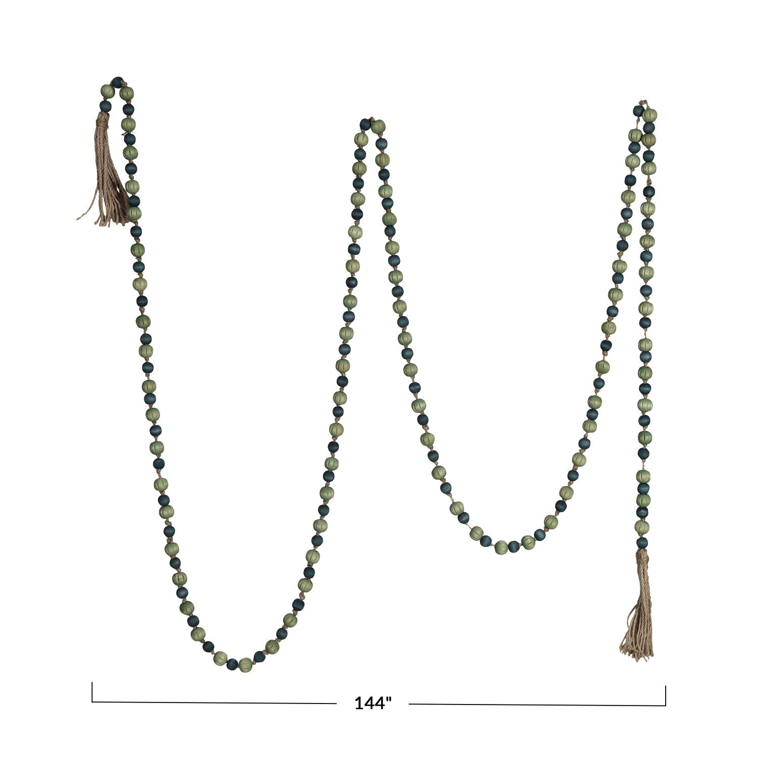 Paulownia Wood Bead Garland w/ Jute Tassels