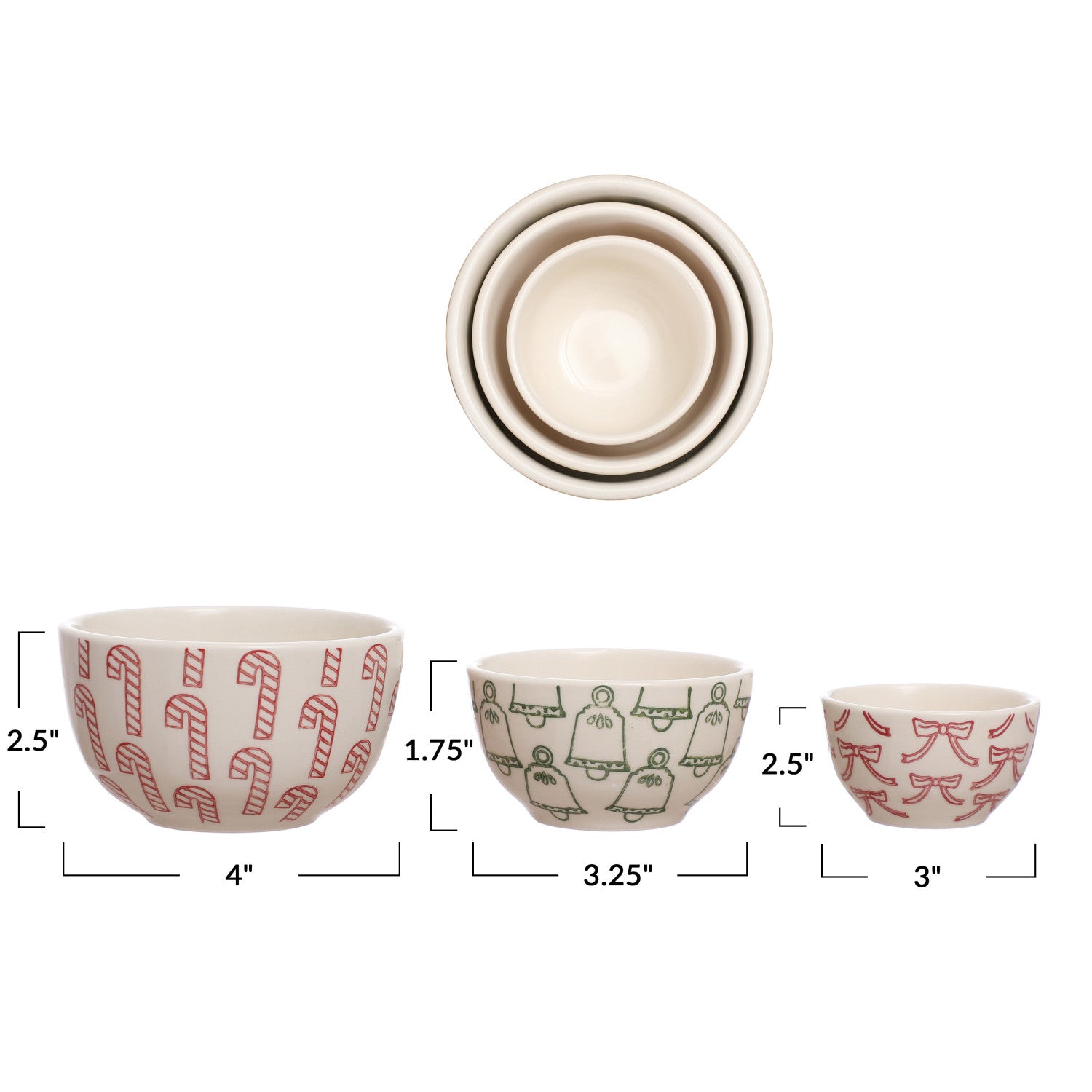 Hand-Stamped Stoneware Nesting Bowls, Set of 3