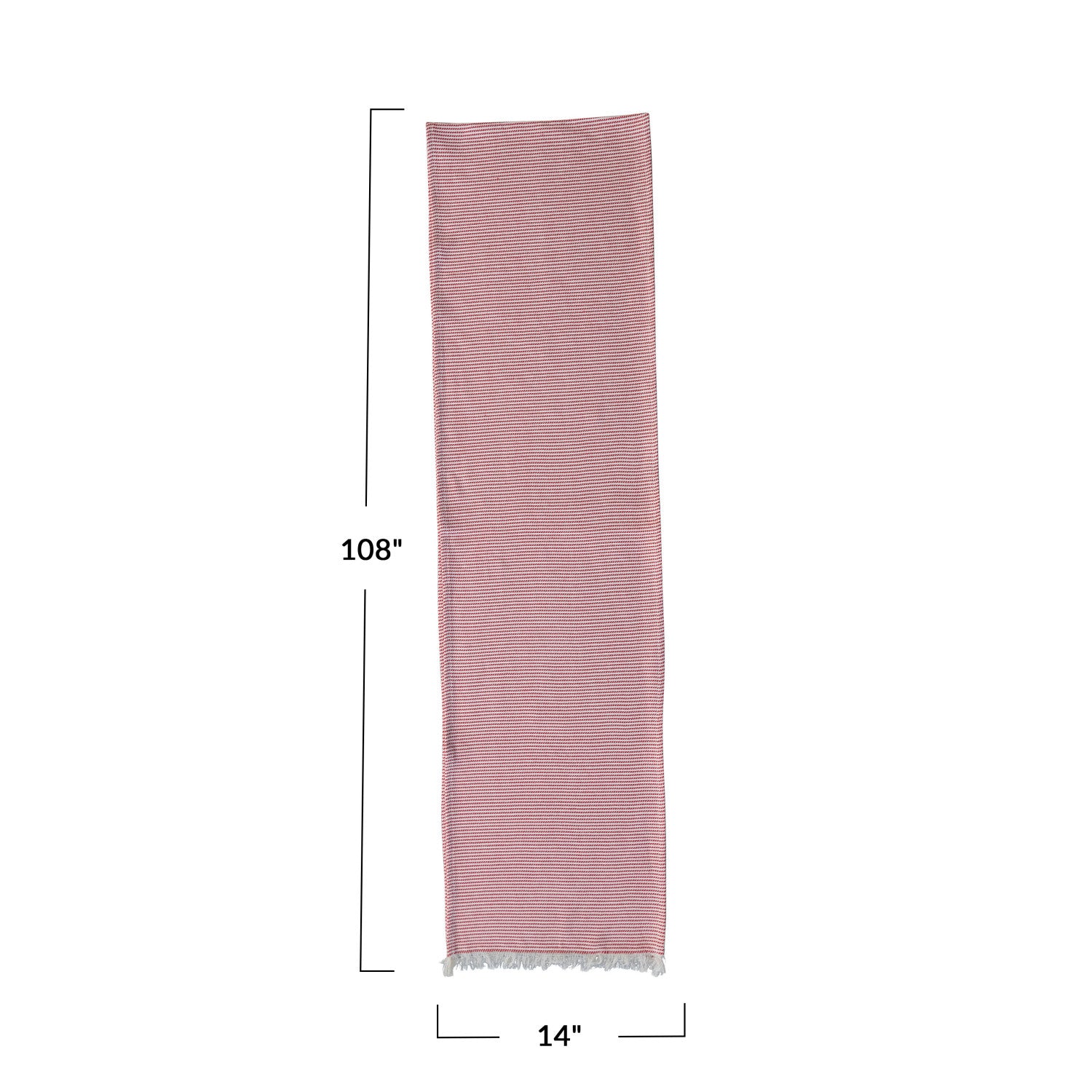 Woven Cotton Table Runner w/ Stripes & Fringe, Red & White
