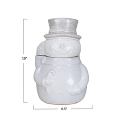 Stoneware Snowman Shaped Cookie Jar, Reactive Glaze