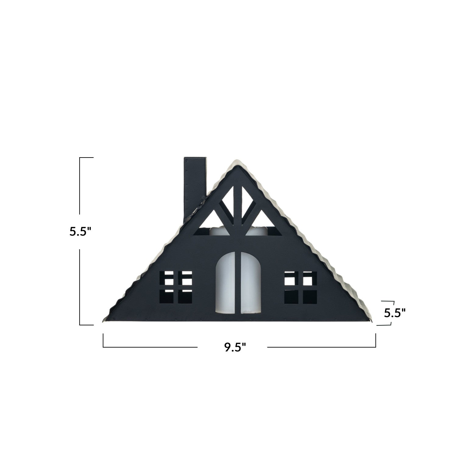 Metal House w/ LED Candle, Black