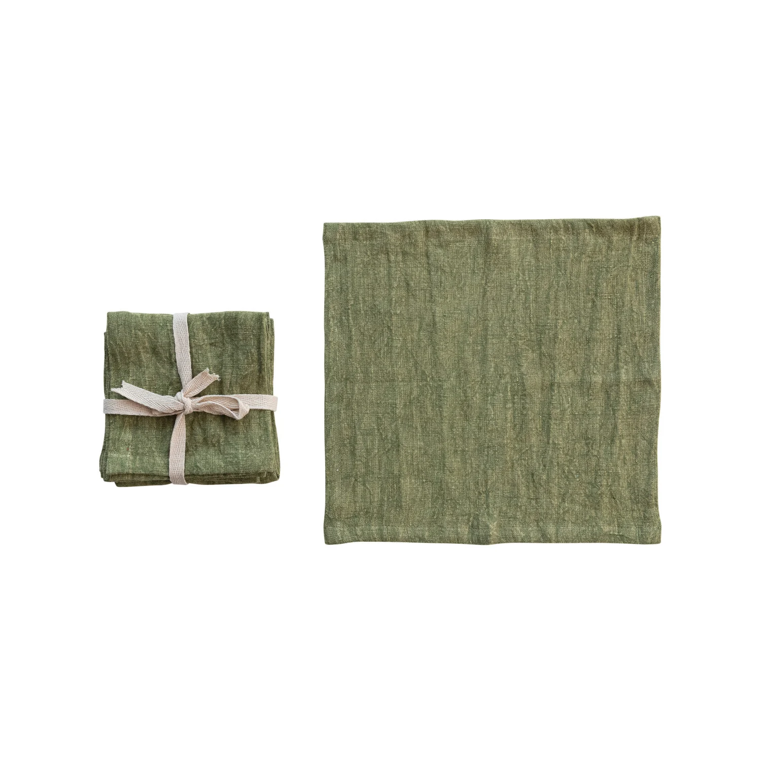 Stonewashed Linen Cocktail Napkins, Green, Set of 4