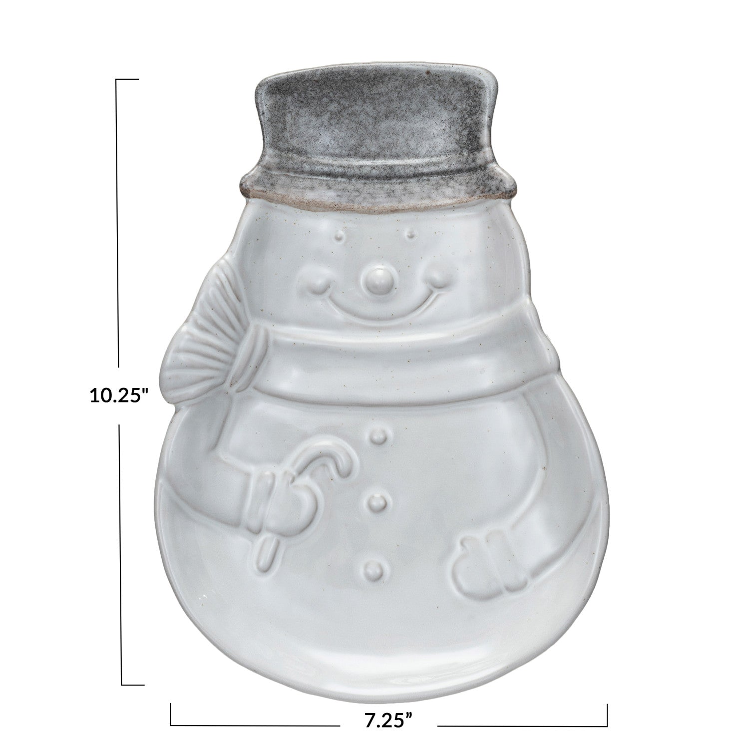 Stoneware Snowman Shaped Plate, Reactive Glaze