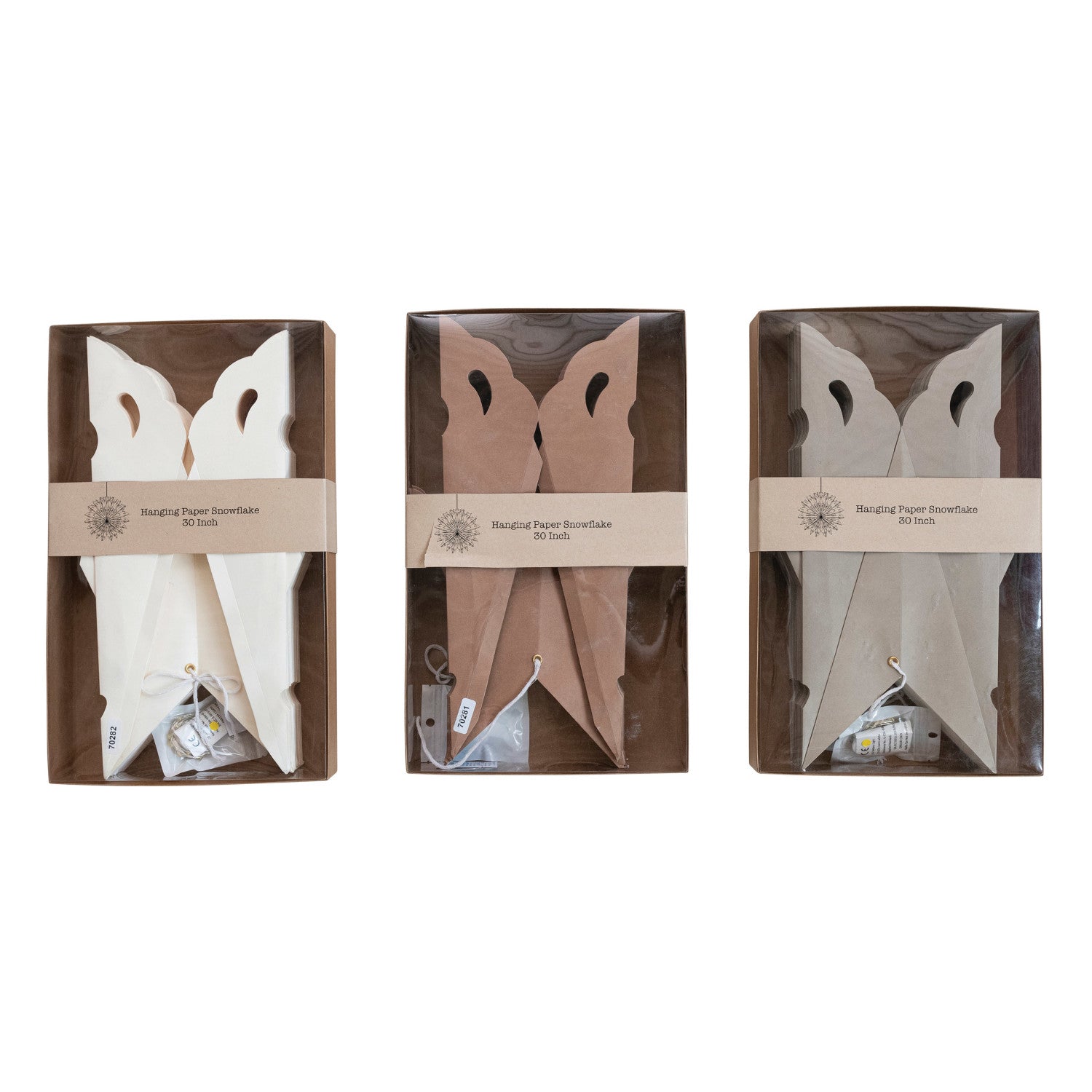 30" Recycled Paper Folding Snowflake Ornament w/ LED Light String, 3 Colors