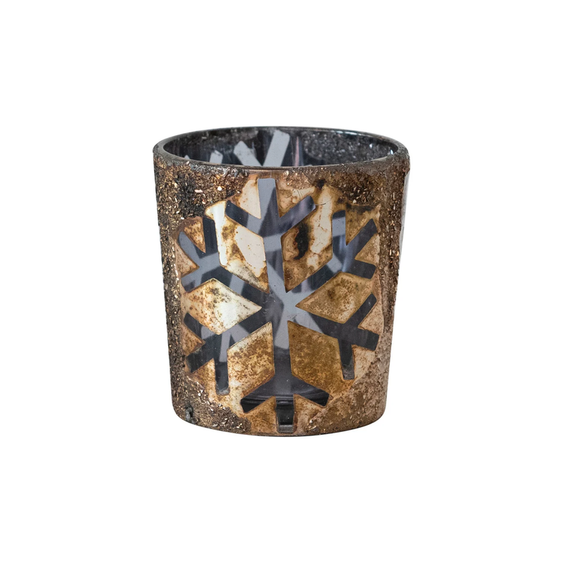 Mercury Glass Tealight/Votive Holder w/ Snowflakes