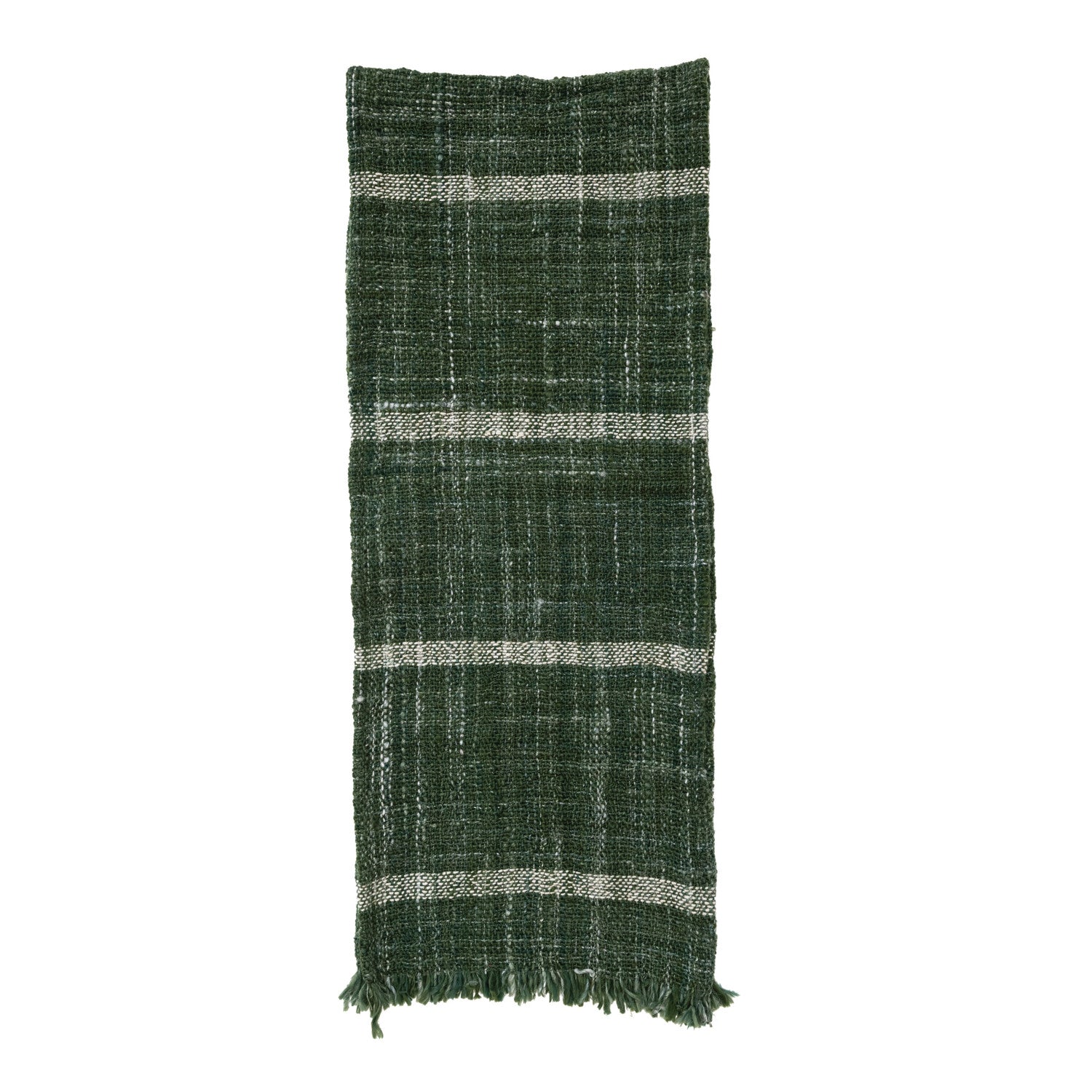 Woven Wool Blend Slub Table Runner w/ Stripes & Fringe, Green