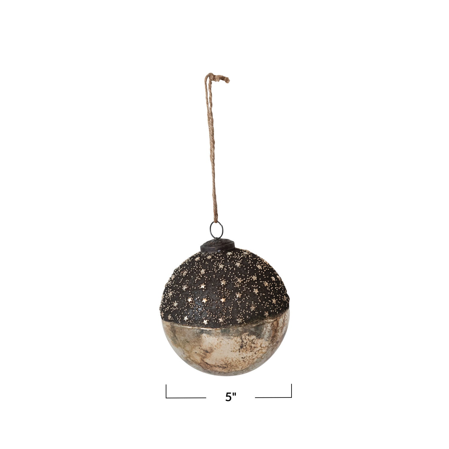 Mercury Glass Ball Ornament w/ Stars, Dipped Bronze & Silver Finish