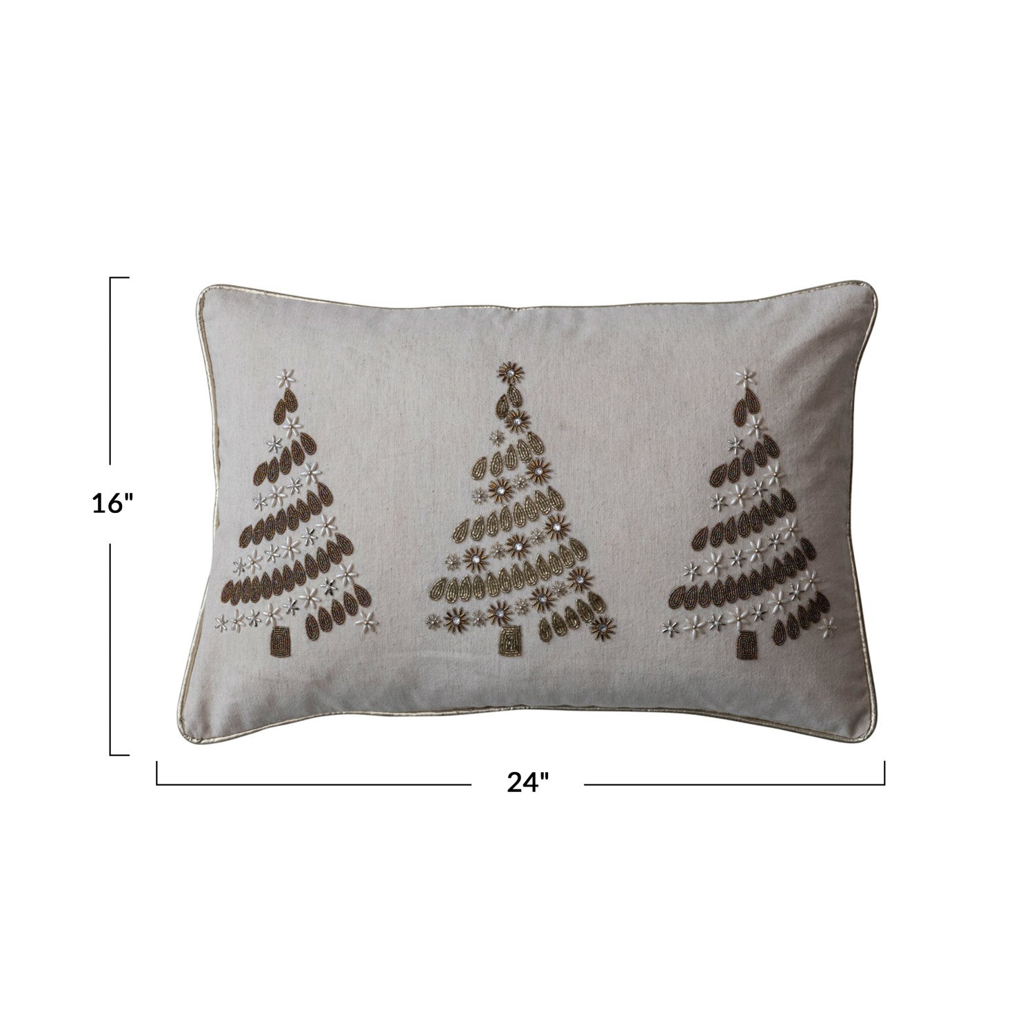Cotton Lumbar Pillow w/ Beads & Gold Piping