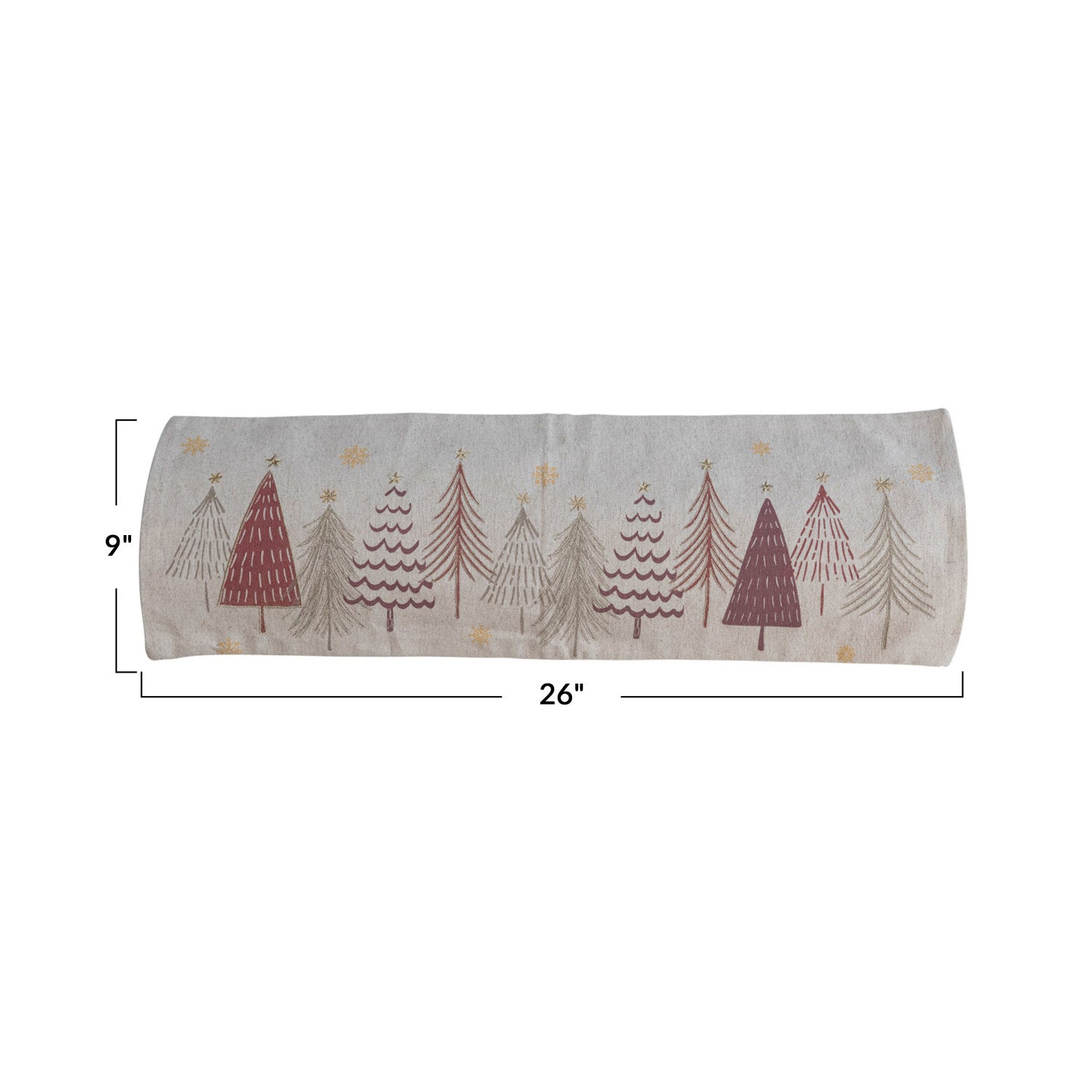 Cotton Printed Lumbar Pillow w/ Embroidery & Chambray Back