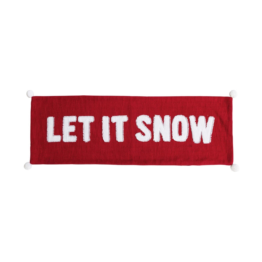 Cotton Lumbar Pillow w/"Let It Snow" Red and White