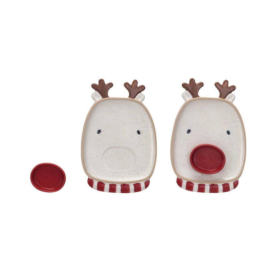 Stoneware Reindeer w/3" Round Dish