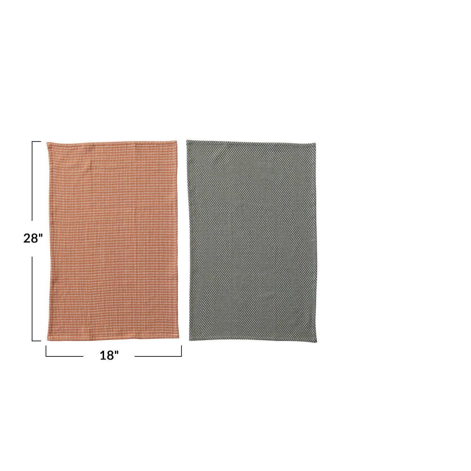 Woven Cotton Dobby Tea Towels, Orange & Charcoal Color, Set of 2