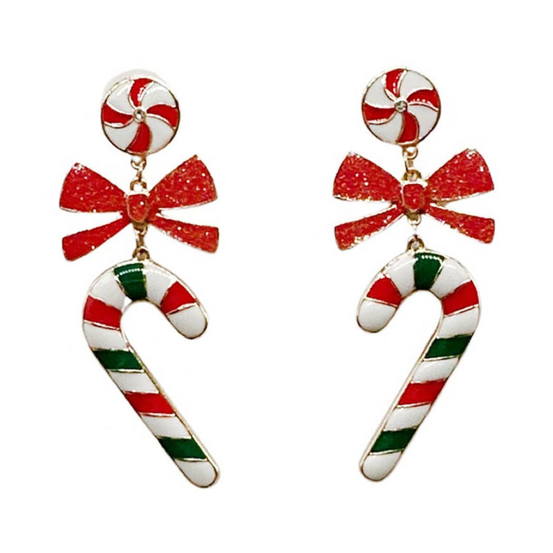 Christmas Candy Cane & Ribbon Post Earrings