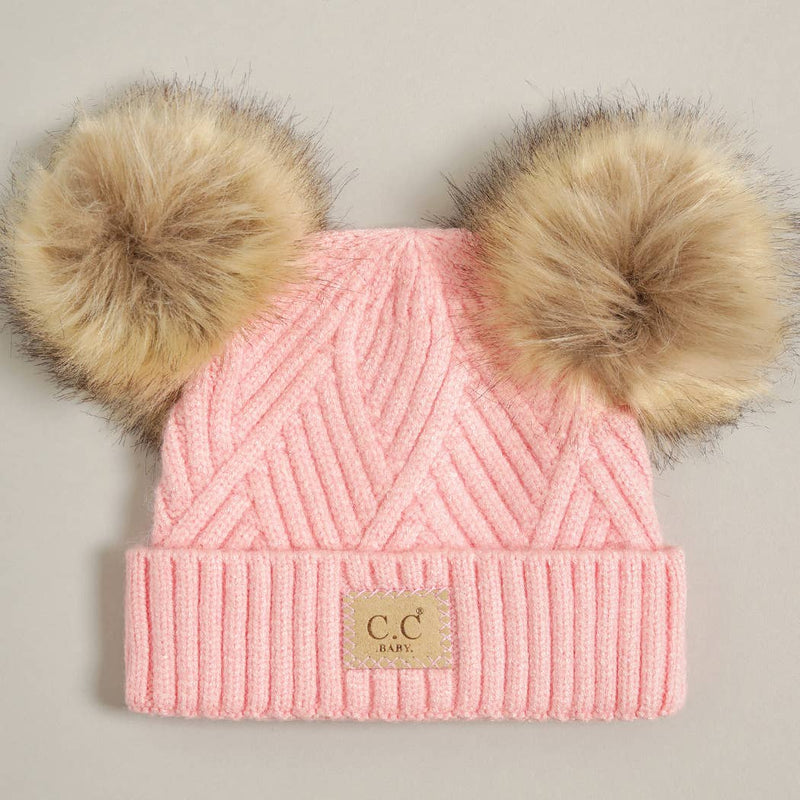 Baby Criss-Cross Beanie with Double Pom-Pom