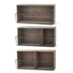 Wooden Wall Shelf w. Metal Bins