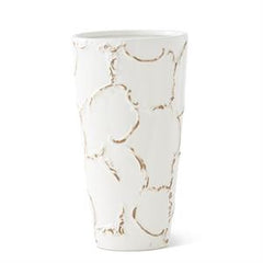 White Ceramic Scroll Embossed Round Vase